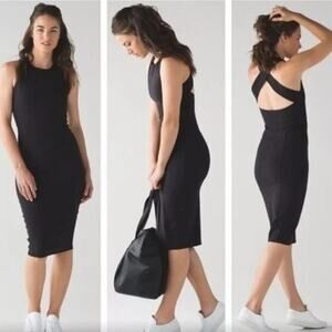 Lululemon Original Picnic Play Black Cross Back Midi Dress Size L